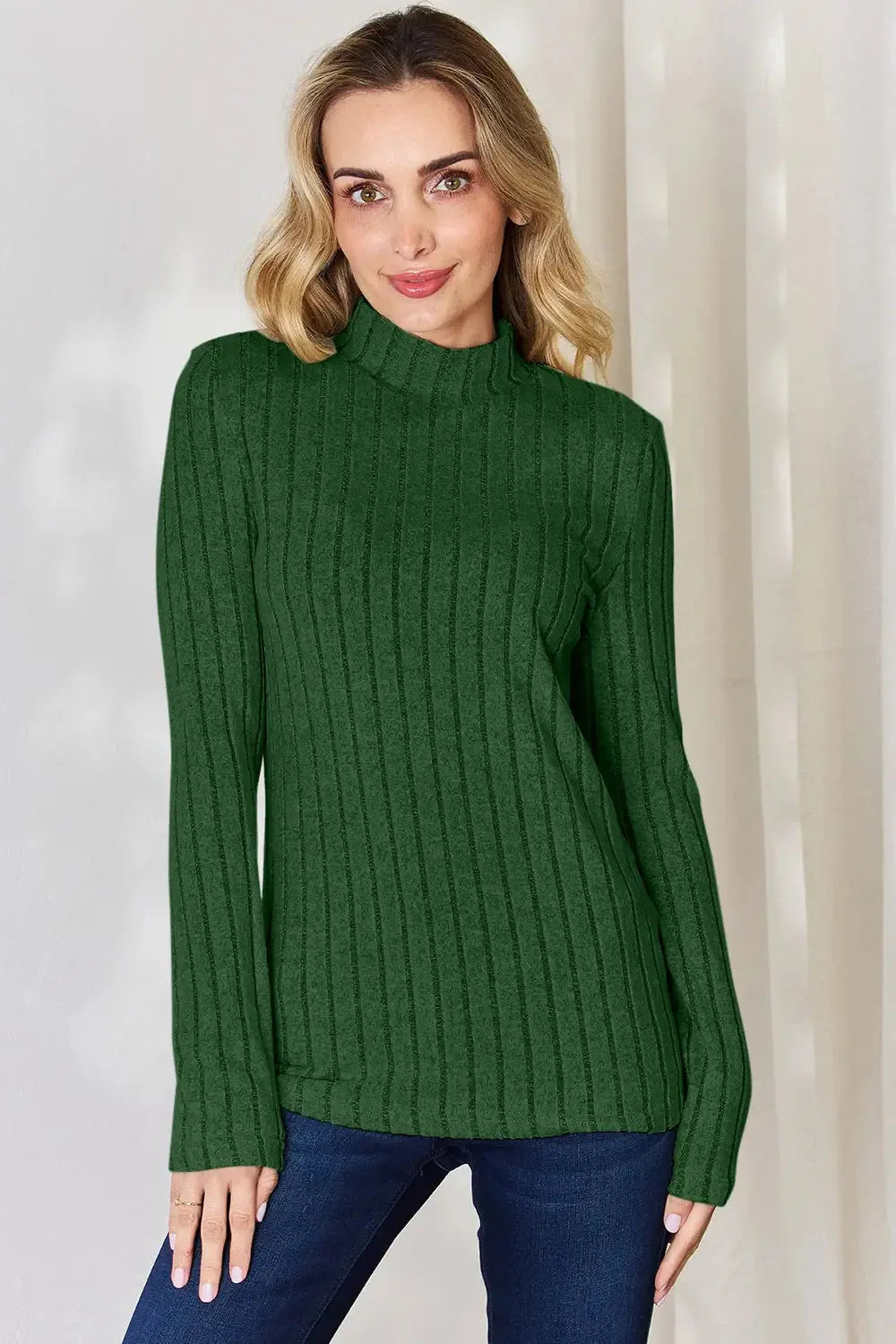 Basic Bae Full Size Ribbed Mock Neck Long Sleeve T-Shirt - Love Salve